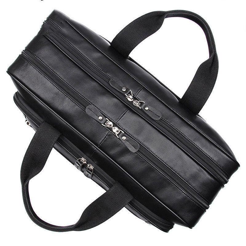 Pi-Mart leather men's large business handbag with sturdy handles and spacious interior, ideal for professional use and travel.