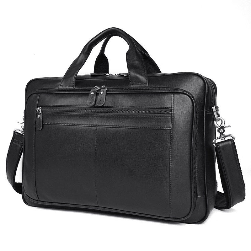 Leather men's large business handbag from Pi-Mart, featuring sturdy handles and a sleek, professional design for work and travel.