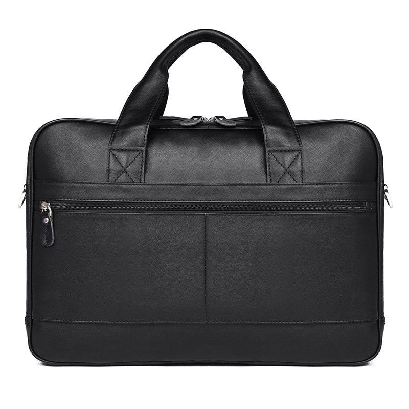 Leather men's large business handbag by Pi-Mart, showing its spacious design, sturdy handles, and professional style.