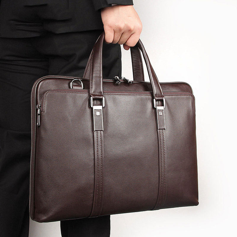 Pi-Mart men's leather briefcase featuring a gentleman style, suitable for business use with a sleek, atmospheric design.