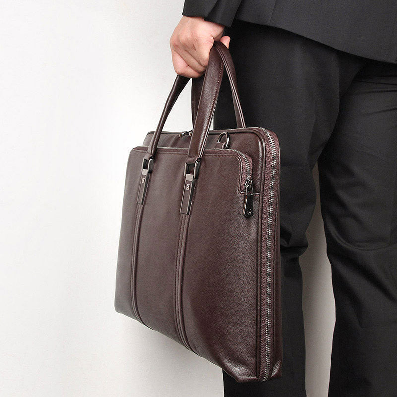 Pi-Mart men's leather briefcase featuring a gentleman style, atmospheric design, and stable construction for business and professional use.