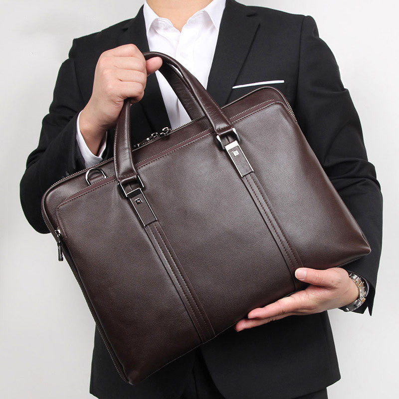 Pi-Mart men's leather briefcase with a gentleman style, featuring a stable, atmospheric design for business and professional use.