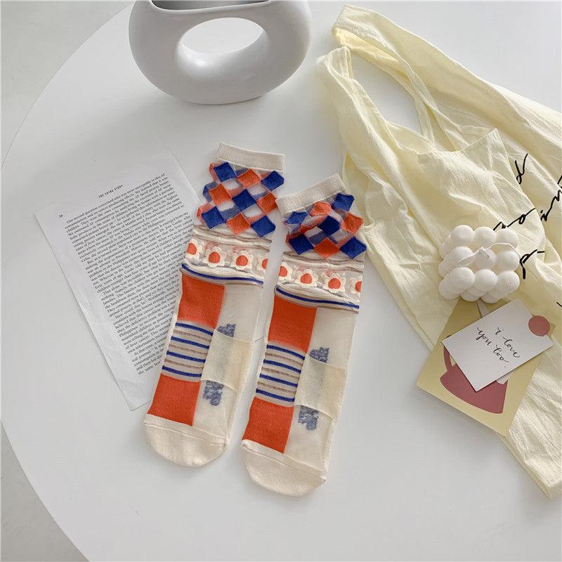 Retro Personality Breathable Glass Silk Bright Color SocksDiscover the perfect combination of style and comfort with Retro Personality Breathable Glass Silk Socks! Suitable for all seasons, these socks offer breathable, sweChildren socksPlush Fashions ShopPlush Fashion Shop