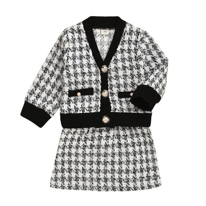 Black long-sleeved temperament two-piece suit skirt plaid children's cExperience sophistication and comfort with our black, long-sleeved two-piece suit skirt for middle and small children. Made with high-quality cotton fabric, this suiBaby clothsPlush Fashions ShopPlush Fashion Shop