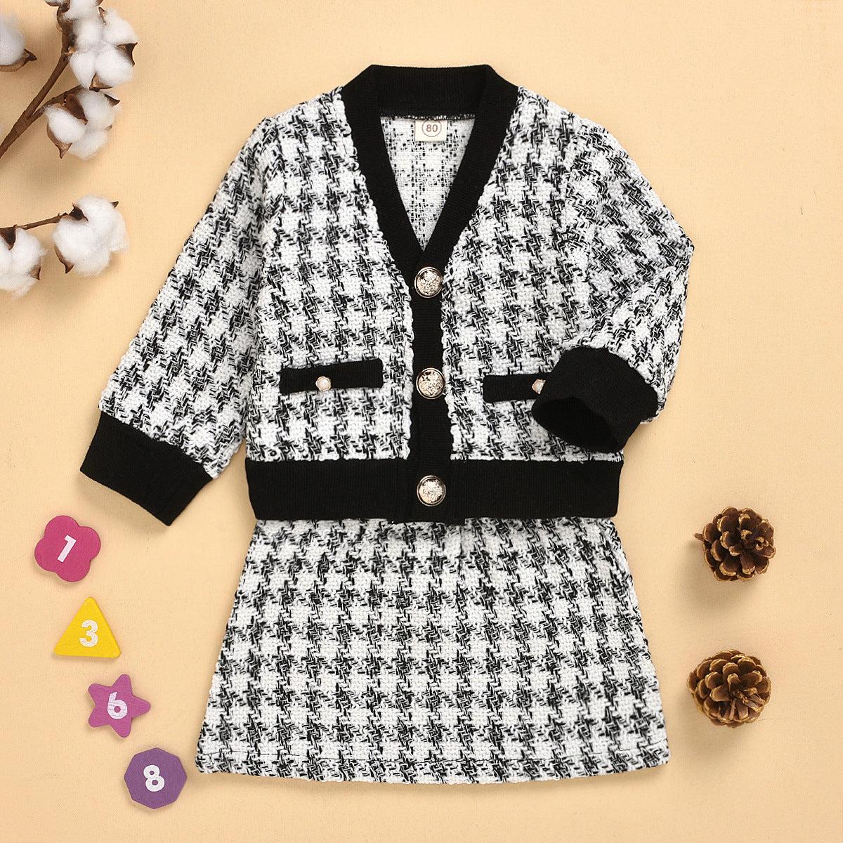 Black long-sleeved temperament two-piece suit skirt plaid children's cExperience sophistication and comfort with our black, long-sleeved two-piece suit skirt for middle and small children. Made with high-quality cotton fabric, this suiBaby clothsPlush Fashions ShopPlush Fashion Shop