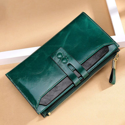 Women's Multi Card Buckle Long Oil Wax Leather WalletsStay organized and stylish with our European and American retro leather wallets. Featuring a soft surface and a convenient draw buckle opening, these mid-length wallHandbagsPlush Fashions ShopPlush Fashion Shop