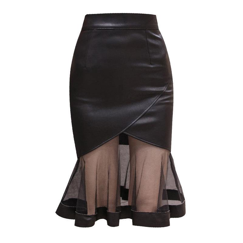 Leather Skirt Women Autumn Long Mesh Splicing SkirtElevate your style with our Leather Skirt! Crafted with high-quality PU material, this skirt boasts a high waist and mesh splicing for a trendy look. Perfect for theSkirtPlush Fashions ShopPlush Fashion Shop