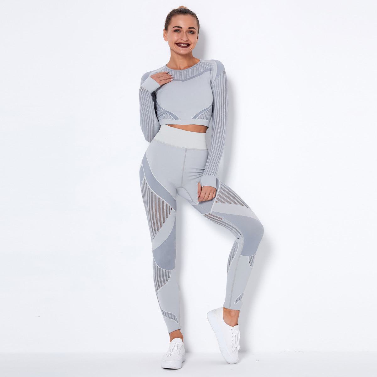 Seamless Knitted Absorbent Yoga Long-Sleeved SuitExperience ultimate comfort and style in this Seamless Knitted Absorbent Yoga Long-Sleeved Suit. The breathable fabric, consisting of 70% nylon, 20% polyester, and 1Yoga SetPlush Fashions ShopPlush Fashion Shop