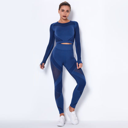 Seamless Knitted Absorbent Yoga Long-Sleeved SuitExperience ultimate comfort and style in this Seamless Knitted Absorbent Yoga Long-Sleeved Suit. The breathable fabric, consisting of 70% nylon, 20% polyester, and 1Yoga SetPlush Fashions ShopPlush Fashion Shop