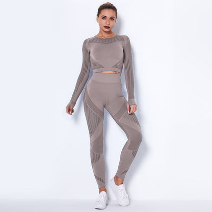 Seamless Knitted Absorbent Yoga Long-Sleeved SuitExperience ultimate comfort and style in this Seamless Knitted Absorbent Yoga Long-Sleeved Suit. The breathable fabric, consisting of 70% nylon, 20% polyester, and 1Yoga SetPlush Fashions ShopPlush Fashion Shop