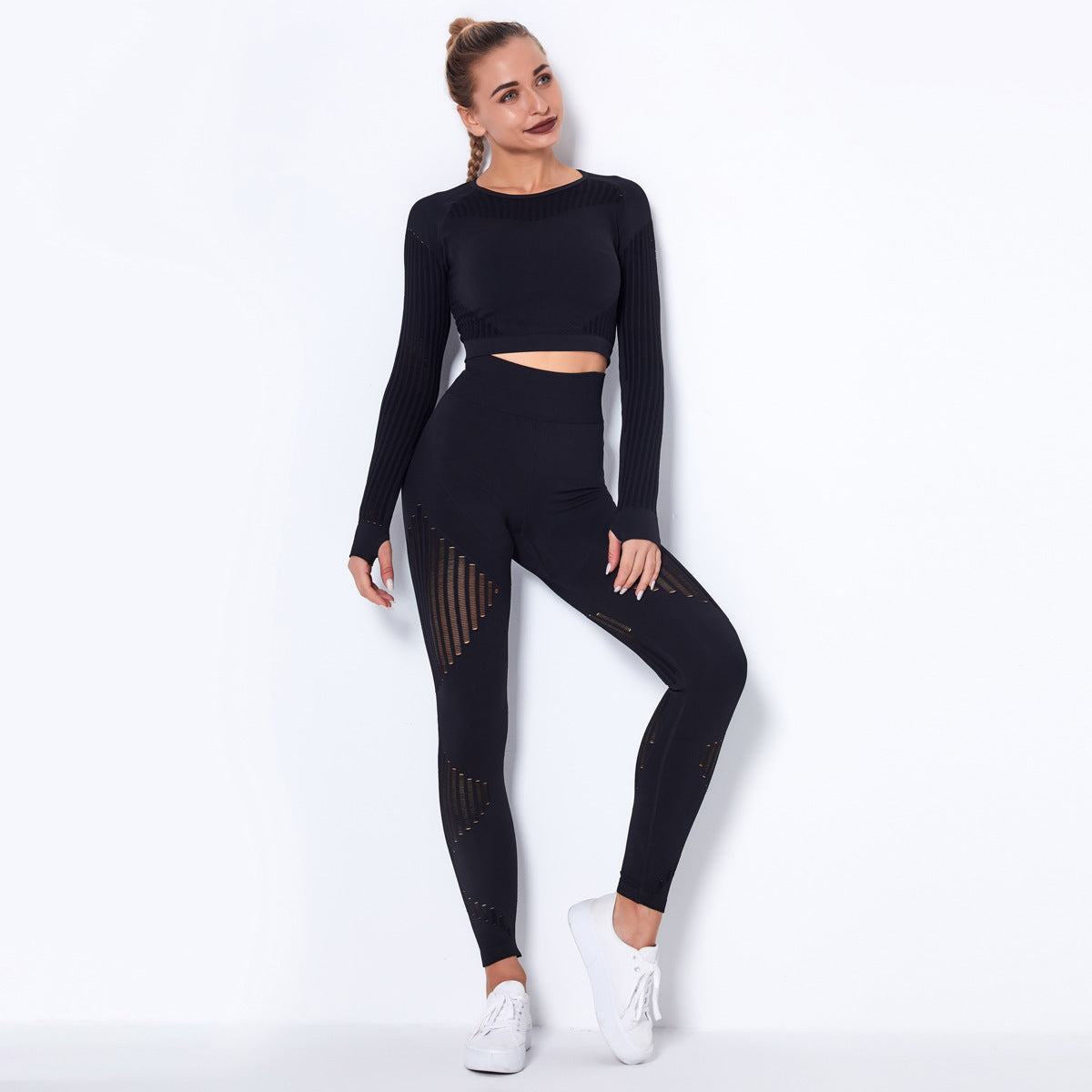 Seamless Knitted Absorbent Yoga Long-Sleeved SuitExperience ultimate comfort and style in this Seamless Knitted Absorbent Yoga Long-Sleeved Suit. The breathable fabric, consisting of 70% nylon, 20% polyester, and 1Yoga SetPlush Fashions ShopPlush Fashion Shop