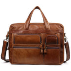 Pi-Mart casual retro leather men's briefcase with sturdy handle and classic design, perfect for professional or everyday use.