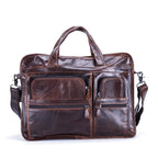 Pi-Mart casual retro leather men's briefcase with handles, featuring a classic design and sturdy construction.