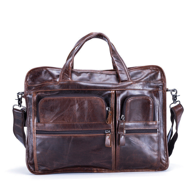 Pi-Mart casual retro leather men's briefcase with handles, featuring a classic design and sturdy construction.