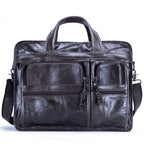 Retro leather men's briefcase by Pi-Mart featuring a casual design with sturdy handles and a spacious interior.