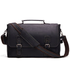 Pi-Mart leather men's briefcase, a professional business bag with sturdy handles and sleek design, suitable for work or meetings.