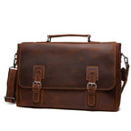 Pi-Mart leather men's briefcase, stylish business bag with sturdy handles and multiple compartments for professional use.