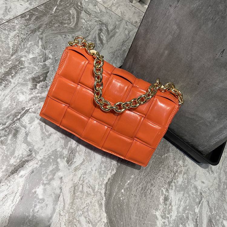 Woven Small Cowhide Square Chain One Shoulder Diagonal HandbagsThis Cowhide Handbags Woven Small Square Bag is a must-have for anyone seeking a stylish and versatile bag. Made from high-quality cowhide, its solid color weaving aHandbagsPlush Fashions ShopPlush Fashion Shop