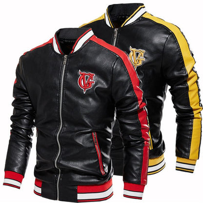 Men's Stand-up Collar Color Block Leather Jacket Zipper Embroidered JaAdd a touch of sophistication to your wardrobe with our Men's Stand-up Collar Color Block Leather Jacket! Made with high-quality leather and featuring a stylish zippActive wearPlush Fashions ShopPlush Fashion Shop