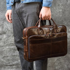 Vintage men's Pi-Mart briefcase made of genuine crazy horse leather, featuring a classic business commuter design.