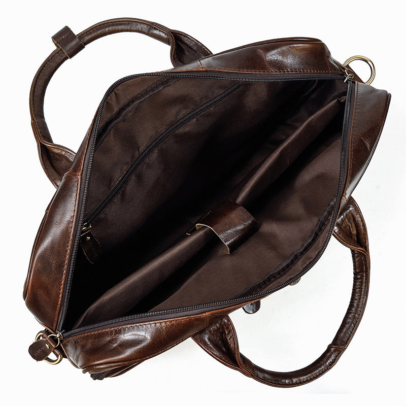 Vintage Pi-Mart men's briefcase made of genuine Crazy Horse leather, featuring a classic business commuter design.