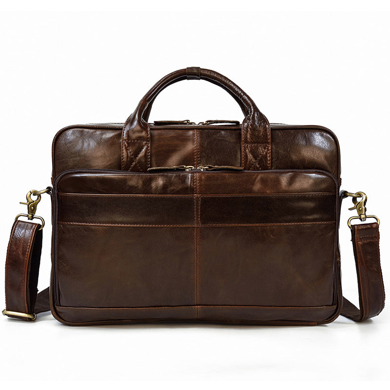 Vintage men's Pi-Mart briefcase made of genuine crazy horse leather, ideal for business commuters with a classic leather design.