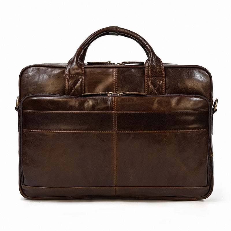 Vintage Pi-Mart men's briefcase made of genuine Crazy Horse leather, featuring a classic business commuter design.