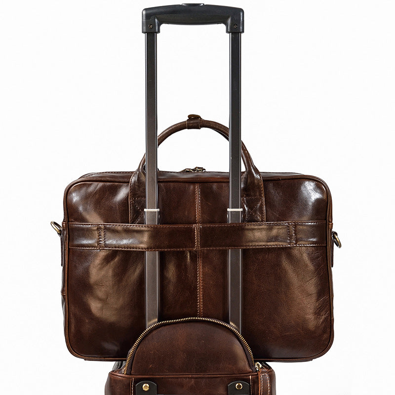 Vintage men's Pi-Mart briefcase made of genuine Crazy Horse leather, featuring a classic business commuter design.