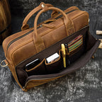 Vintage men's genuine leather briefcase by Pi-Mart, featuring a classic design with a sturdy business commuter style and rugged Crazy Horse leather.