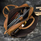 Vintage men's genuine leather briefcase by Pi-Mart, stylish business commuter bag with distressed Crazy Horse leather finish.