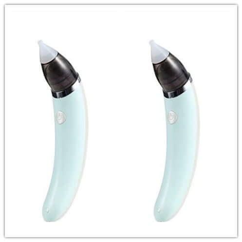 Dual electric nasal aspirator in soft green color, designed for gentle mucus removal for children.