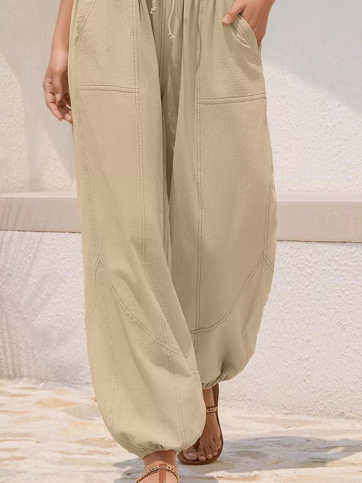 Plush Fashion Hub casual loose fit harem joggers with drawstring waist, comfortable and stylish for everyday wear
