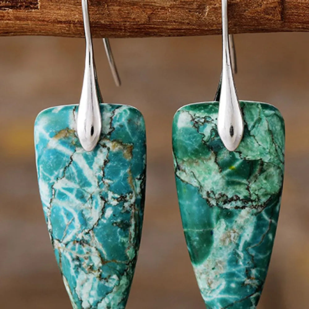 Natural stone geometric shape earrings in neutral tones, featuring modern design from Plush Fashion Hub.
