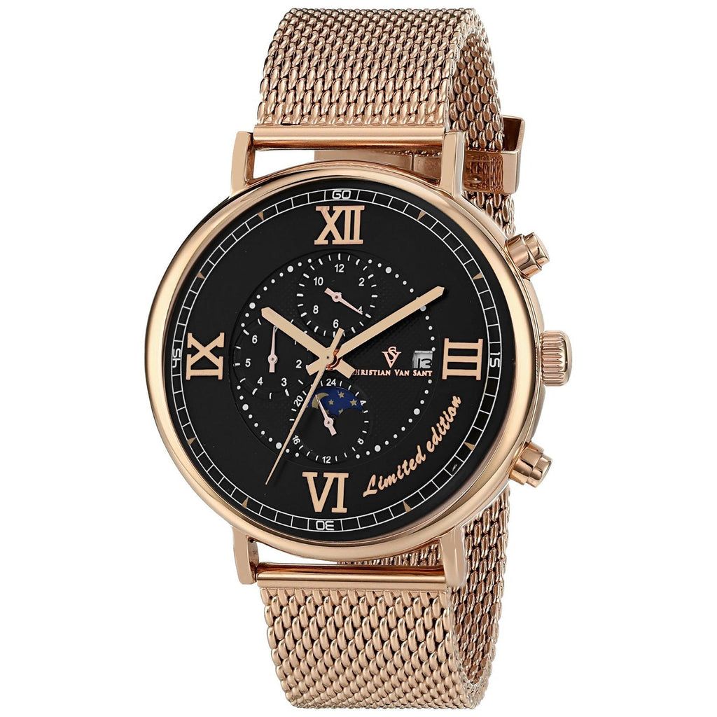 Christian Van Sant Men's Somptueuse LTD watch with a sleek metal band and elegant round dial, showcasing luxury and craftsmanship.