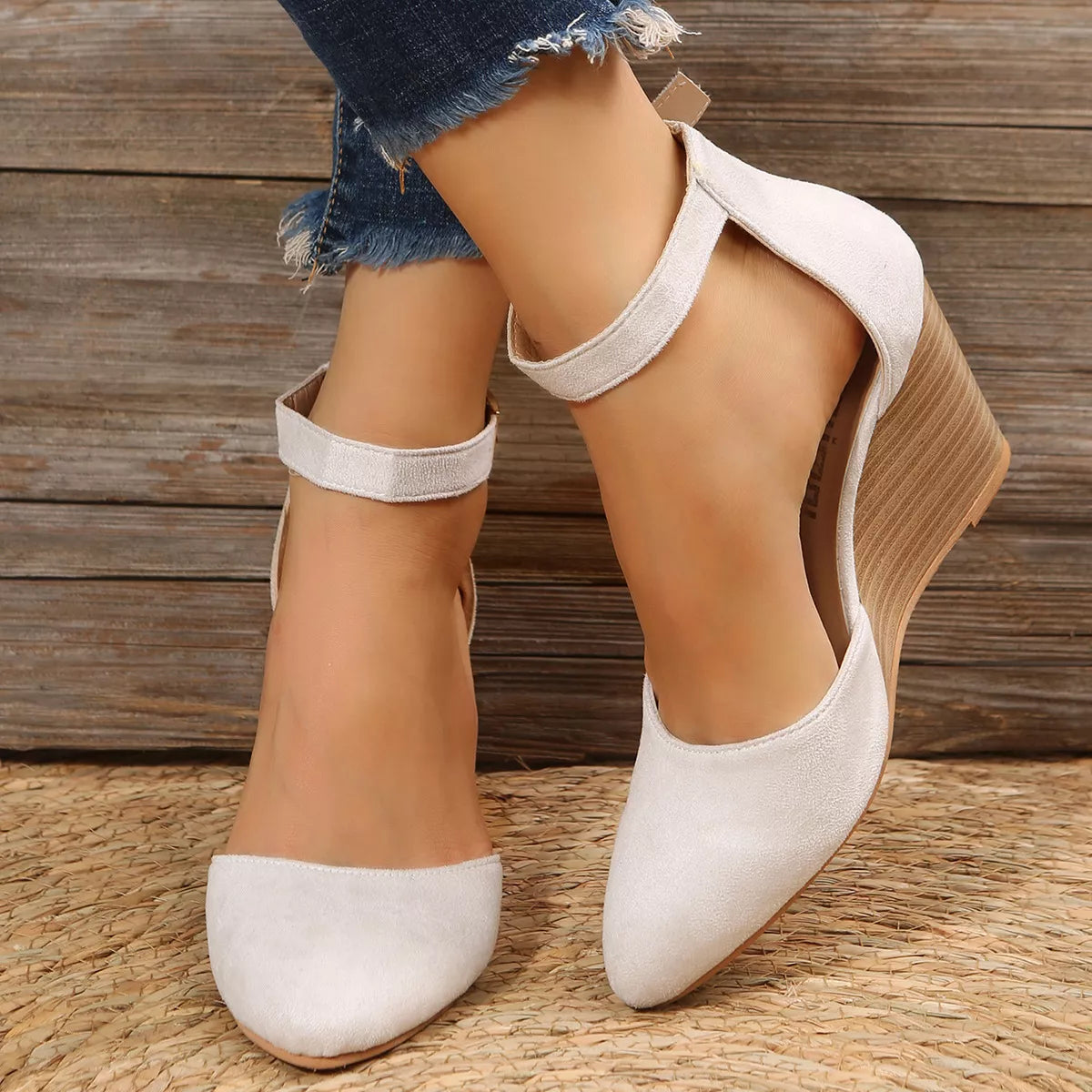 Plush Fashion Hub point toe wedge sandals with sleek design, open toe style, and comfortable wedge heel for stylish summer footwear.