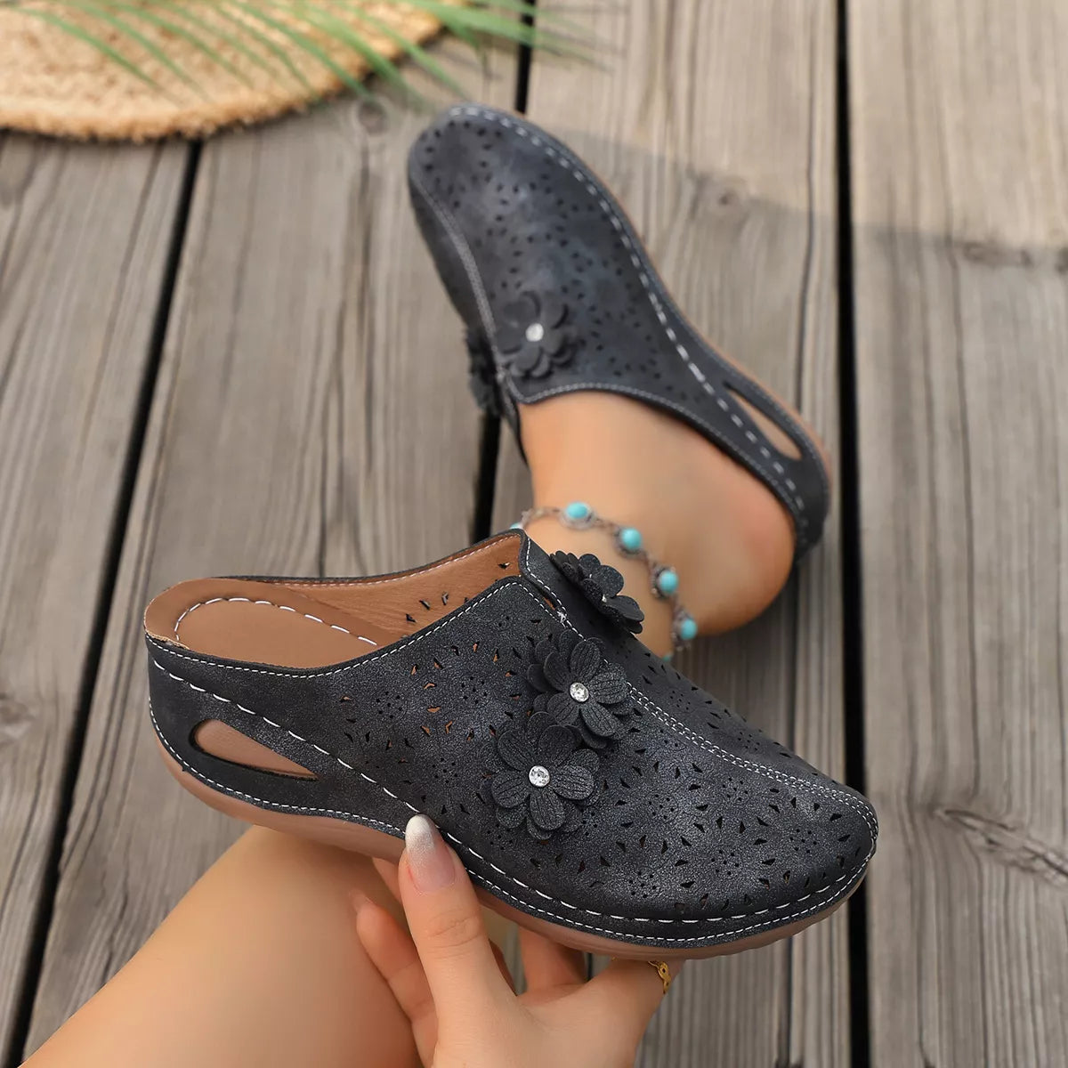 Plush Fashion Hub floral decor round toe sandals with colorful floral accents and comfortable straps for casual wear