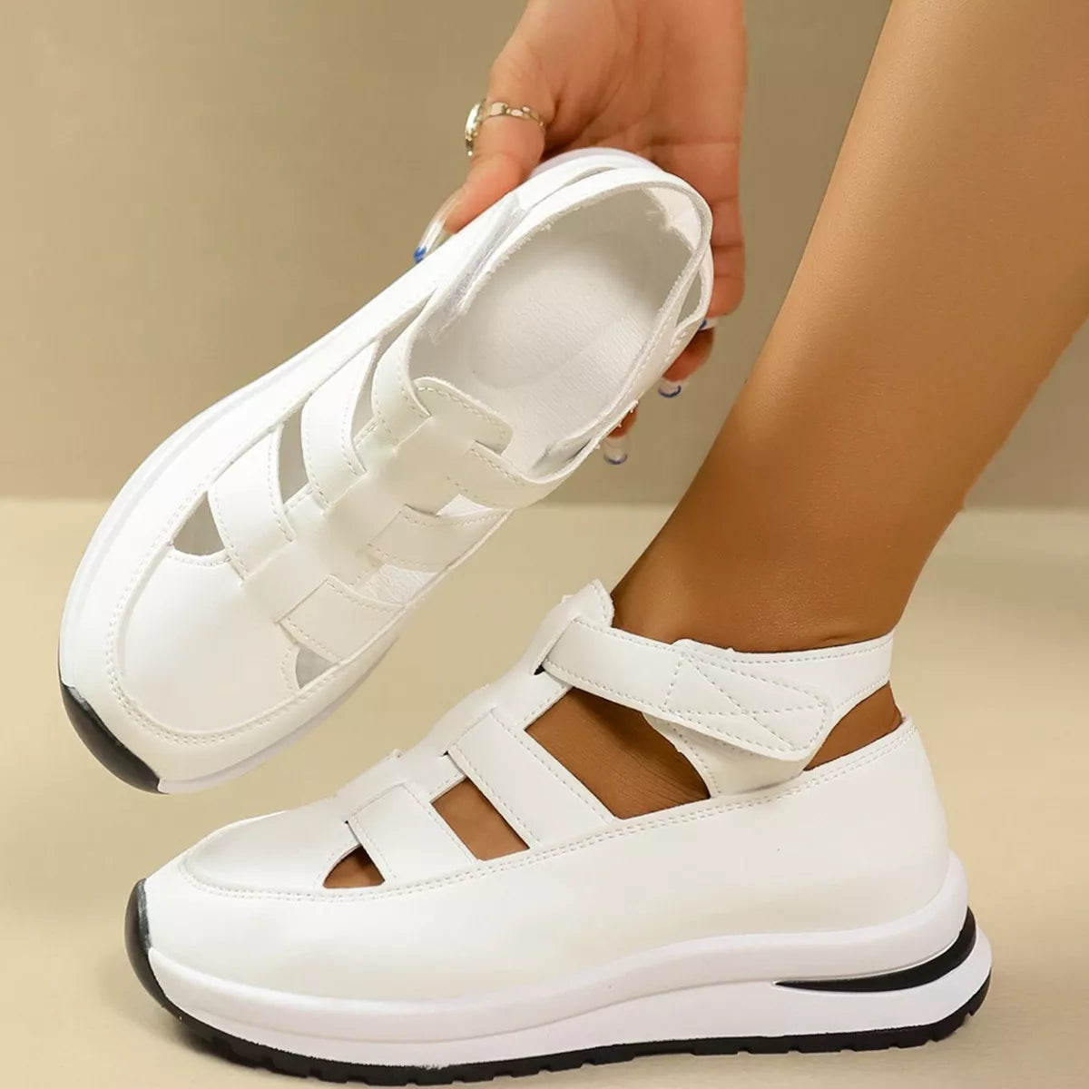 Plush Fashion Hub cutout round toe platform sandals featuring stylish straps and chunky heels for a trendy summer look.