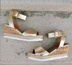 Women's wedge heel sandals with buckle closure, stylish and comfortable footwear by Trendy Attic Store01