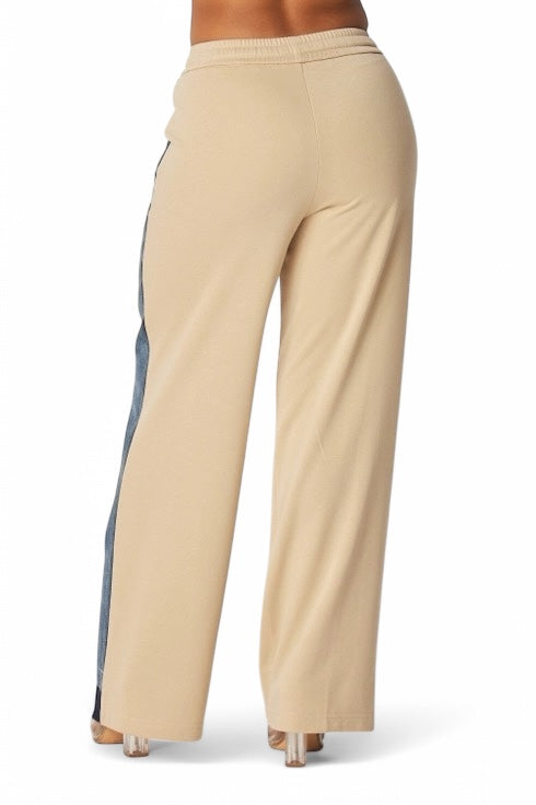 Straight leg denim jean sweatpants by Plush Fashion Hub, showing the relaxed fit and denim fabric details.