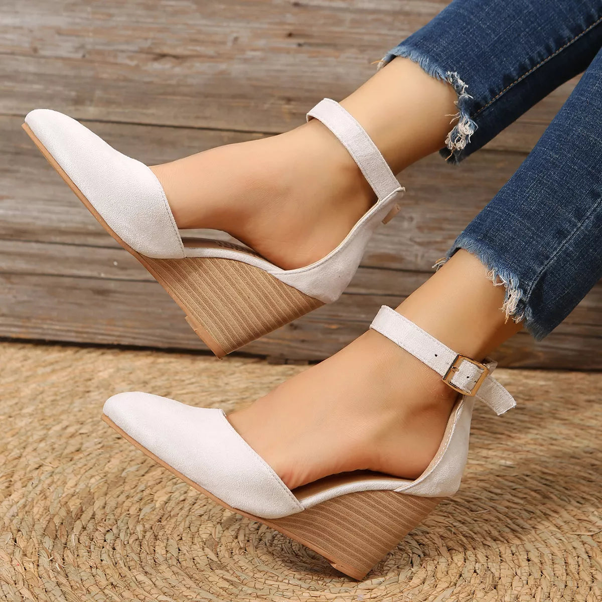 Point toe wedge sandals from Plush Fashion Hub featuring a sleek design and comfortable fit, ideal for summer wear.