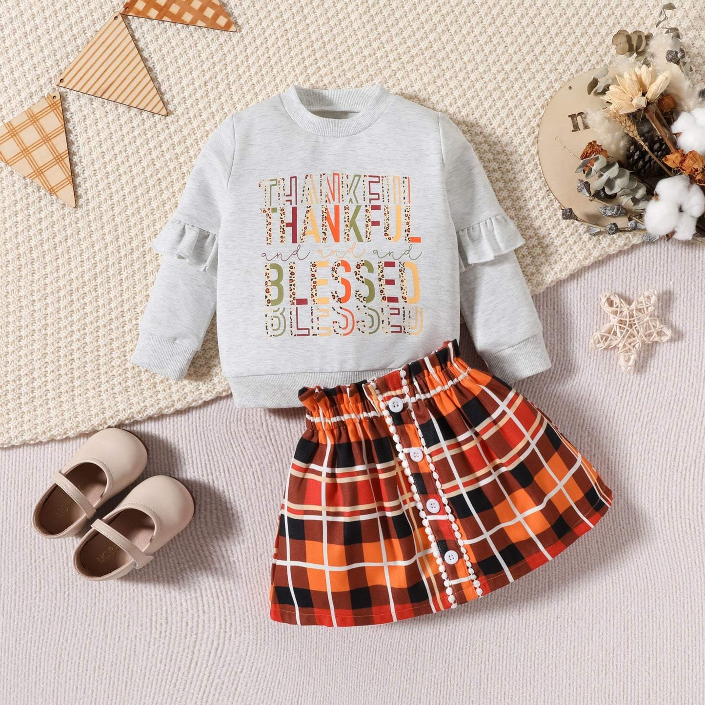 Children's Letter Printed Plaid Sweater Two-piece SetDress your child in style this Thanksgiving with our Children's Clothing Thanksgiving Letter Plaid Printed Sweater Dress Two-piece Set! Made with soft cotton, this sChildrens setPlush Fashions ShopPlush Fashion Shop