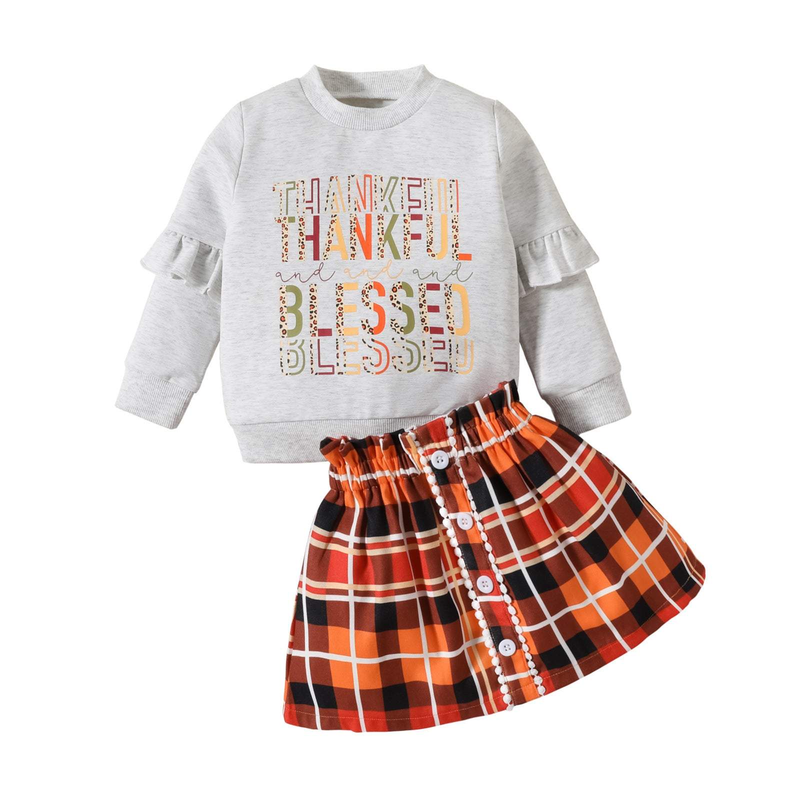 Children's Letter Printed Plaid Sweater Two-piece SetDress your child in style this Thanksgiving with our Children's Clothing Thanksgiving Letter Plaid Printed Sweater Dress Two-piece Set! Made with soft cotton, this sChildrens setPlush Fashions ShopPlush Fashion Shop