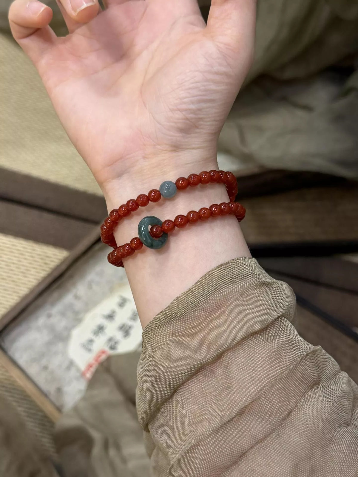 Double layered agate beaded bracelet from Plush Fashion Hub, featuring polished stone beads and a stylish layered design.