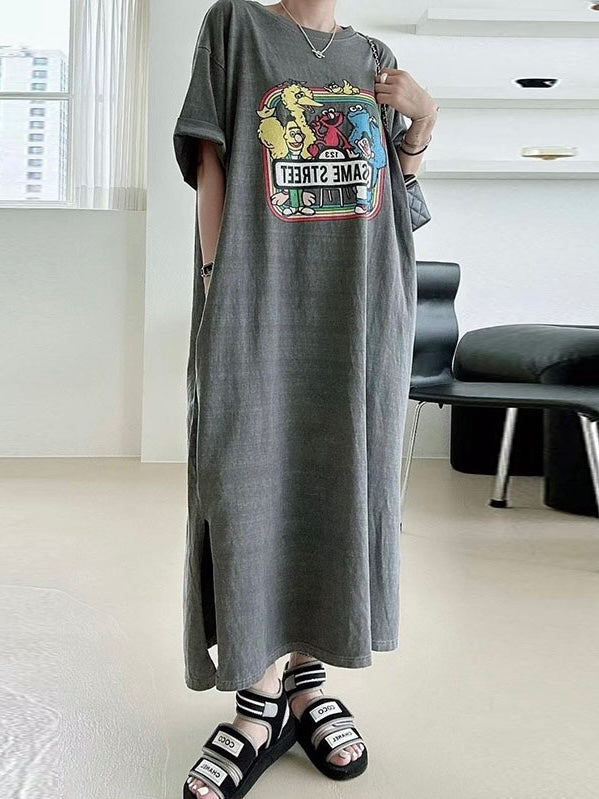 Cartoon Print Loose Dress Plush Fashion Hub