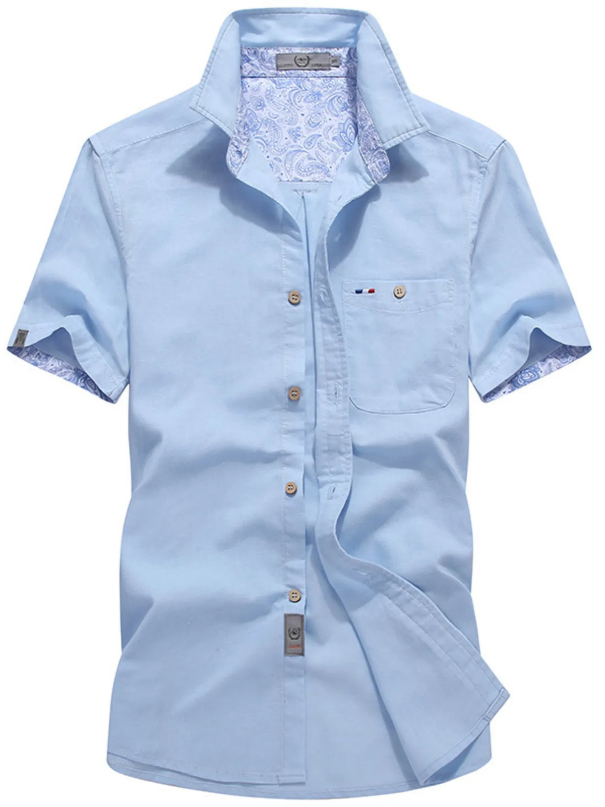 Men's plus size casual button-up shirt from Plush Fashion Hub, short-sleeve design in a full size fit, displayed on a plain background.