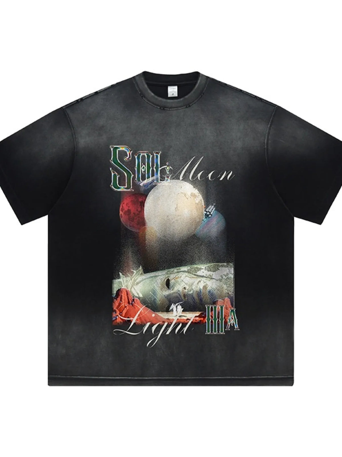 Men's graphic round neck short sleeve T-shirt from Trendsi, featuring a stylish design on soft cotton fabric.