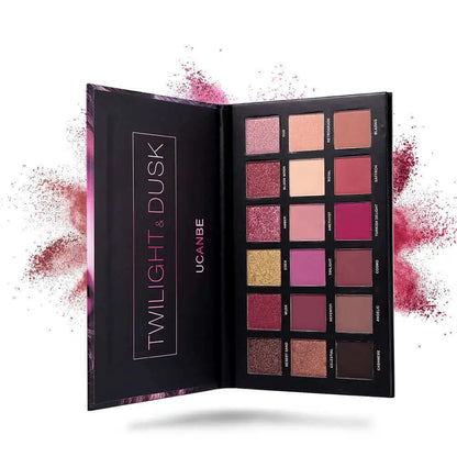 Open eyeshadow palette featuring pink and brown hues for vibrant eye shadow makeup