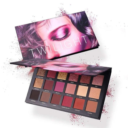 Twilight-themed eye shadow makeup palette with 18 vibrant eyeshadow powder colors