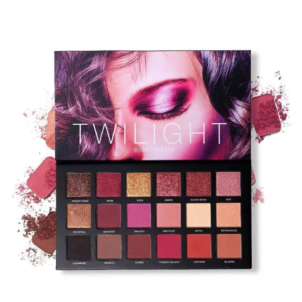 Twilight-themed eye shadow makeup palette featuring 18 vibrant eyeshadow powders