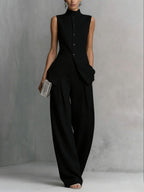 FitiqueFit women's sleeveless top and long pants two-piece casualwear set in solid colors, available in XS to XXL.